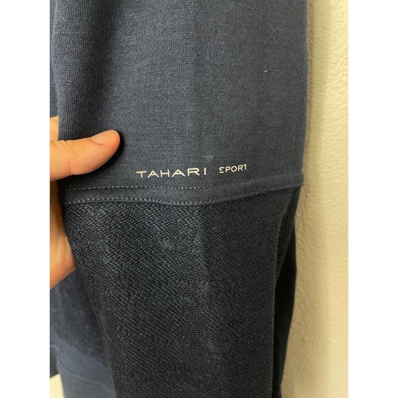 Tahari Sz M Sport Reverse Panel Hoodie Navy Blue Pullover Pocket Dratwstring NWT - Picture 11 of 16
